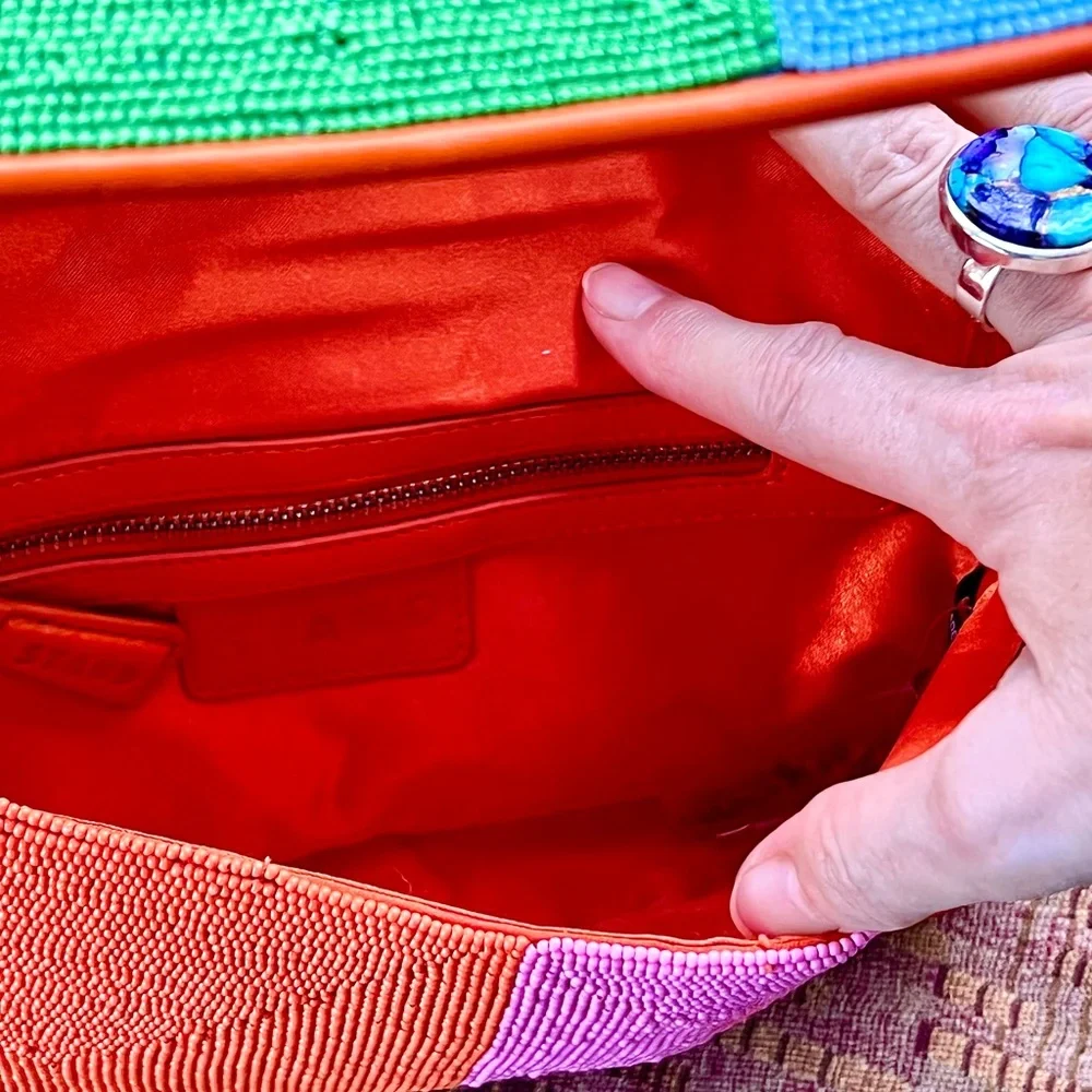 🌺🎉HP🎉🌺 NWT Staud Beaded Tommy Shoulder Bag Multi Colorblock 🌟RARE FIND🌟 - Picture 9 of 16